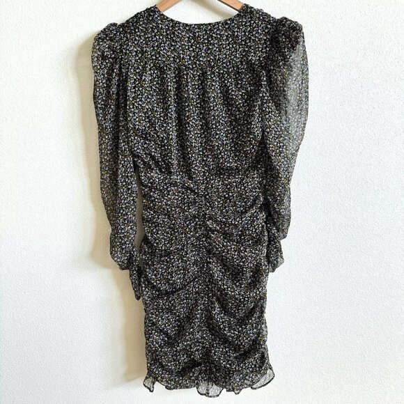 ASTR the Label Black Yellow Floral Ditsy Ruched Puff Sleeve Mini Dress - Picture 7 of 7